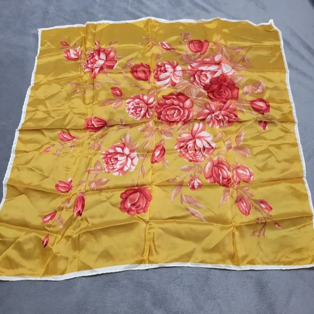 Bestmaid‎ Orange Yellow Pink Floral Silky Square Scarf Hair Neck Bag Accessories